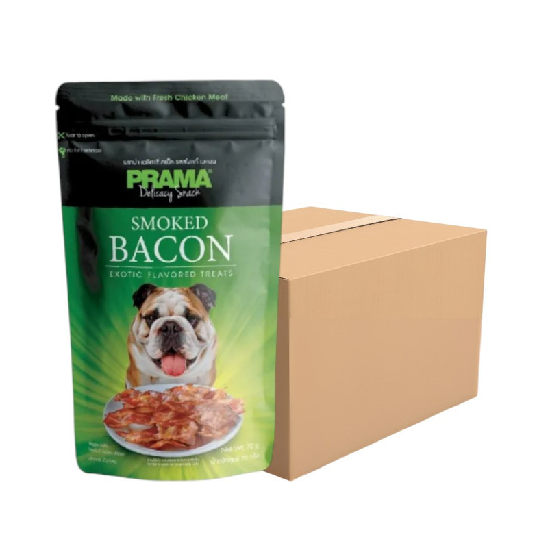 [12 ซอง] PRAMA Delicacy Snack พราม่า ขนมสุนัข รสคลาสสิค ขนาด 70 กรัม / รสเบคอน