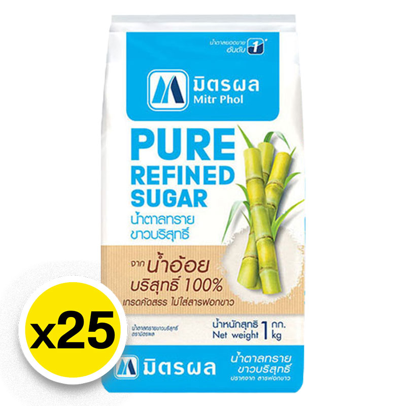 MITR PHOL Pure Refined Sugar 1 kg x 25 | Makro PRO