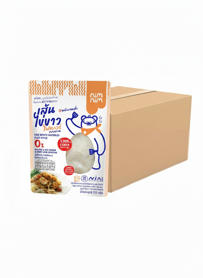 nimnim เส้นไข่ขาวไฟเบอร์  แบบแบน แคลต่ํา ไฟเบอร์สูง 125 ก. X 50