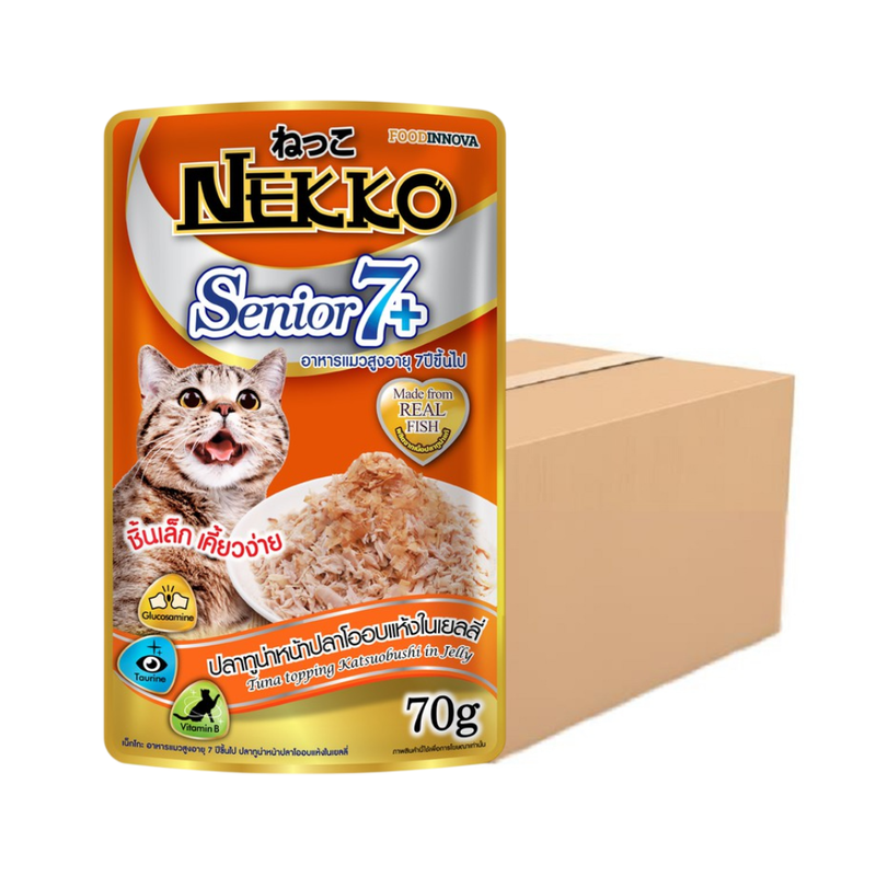 Nekko Senior 7+ อาหารแมวสูงอายุ 7 ปีขึ้นไป ปลาทูน่าหน้าปลาโอในเยลลี่ 70 g. x 48 ซอง