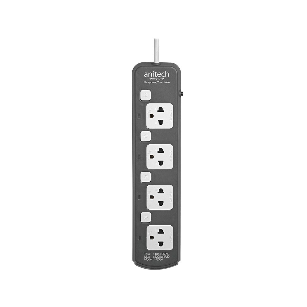 ANITECH Plug 4 Way 4 Switch 3 M. TIS. H3334 Grey