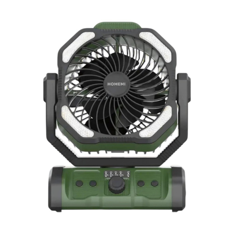 Homemi พัดลมไร้สาย Cordless Camping Fan แบตเตอรี่ 20,000 mAh ใช้ได้นาน มาพร้อมไฟส่องสว่าง (HM0082-P-GN)