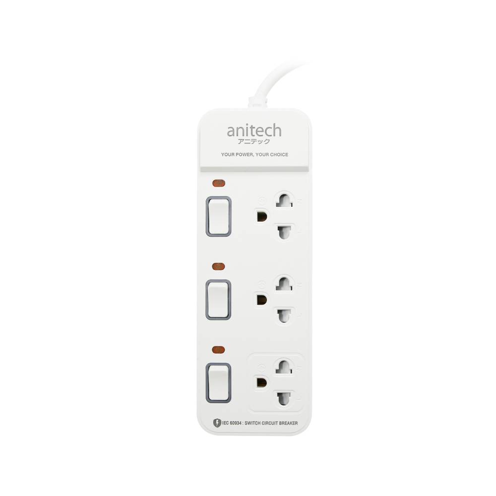 ANITECH Plug 3 Way 3 Switch 3 m Model H2233-PRO White