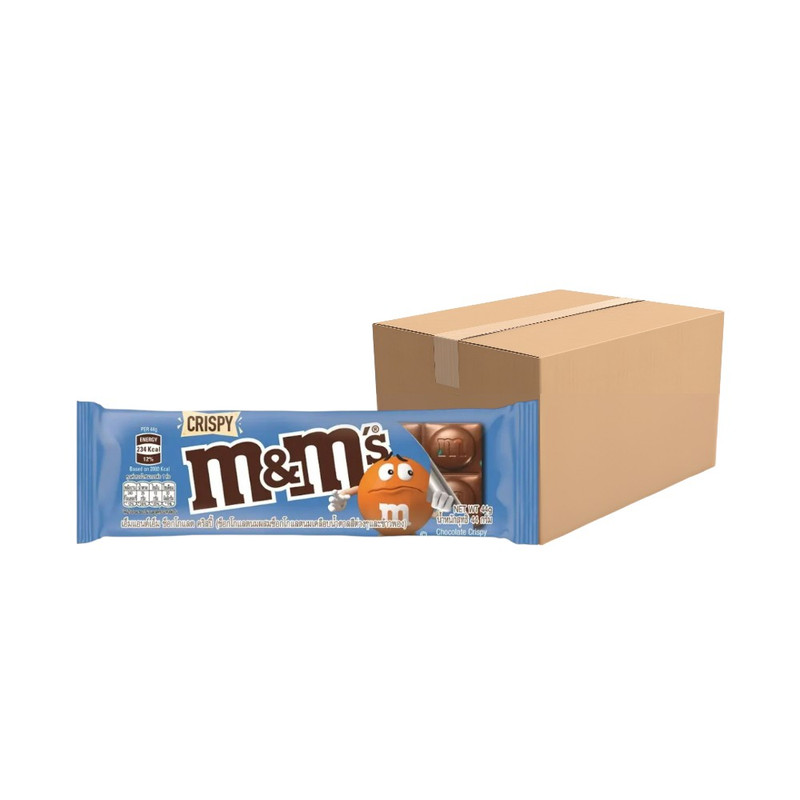 [ยกลัง] M&M's Crispy เอ็มแอนด์เอ็ม คริสปี้ ช็อกโกแลตบาร์สอดไส้ข้าวพอง 44 กรัม (10273452-Bulky)