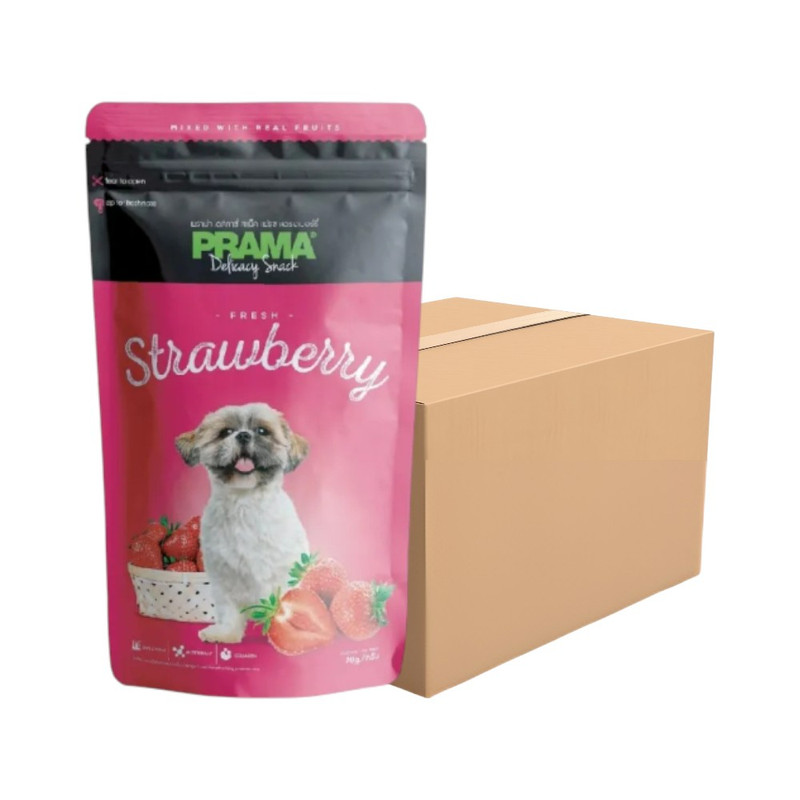 [12 ซอง] PRAMA Delicacy Snack  พราม่า เดลิคาซี่ สแน็ค รสผลไม้ ขนมสําหรับสุนัข สตอเบอรี่ ขนาด 70 กรัม