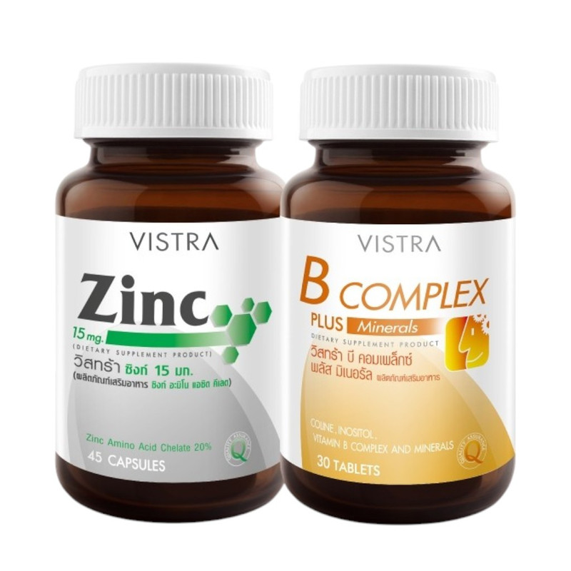 VISTRA Dietary Supplement Zinc 15 mg 45 Capsules + B-Complex Plus Minerals 30 Tablets x 2