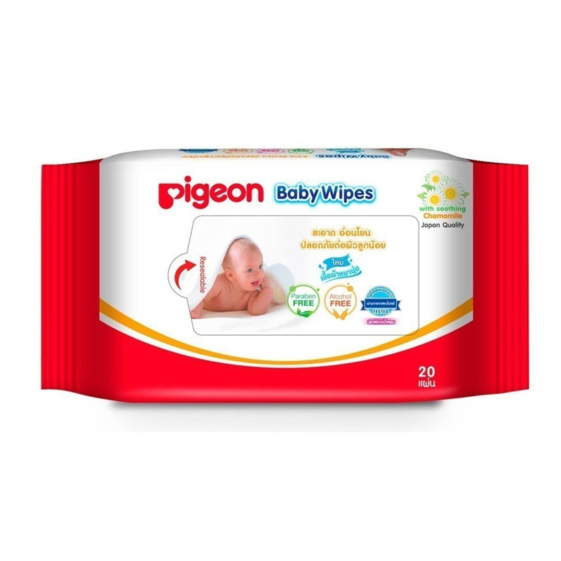 Pigeon พีเจ้น เบบี้ไวพส์ สูตรคาโมมายล์ ผ้าหนานุ่ม 20 ชิ้น