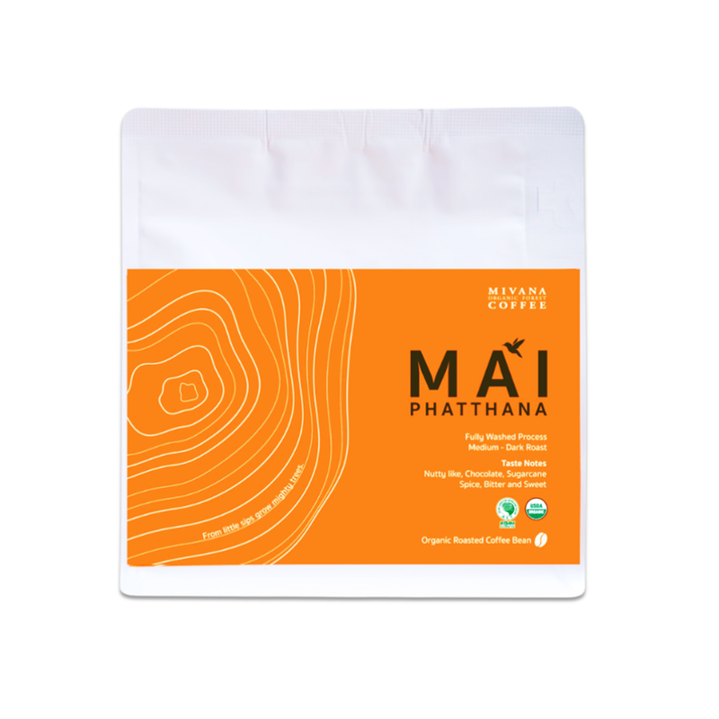 MIVANA COFFEE - MAI PHATTANA (MEDIUM-DARK ROAST)  ORGANIC ARABICA ROASTED COFFEE BEANS 100g.