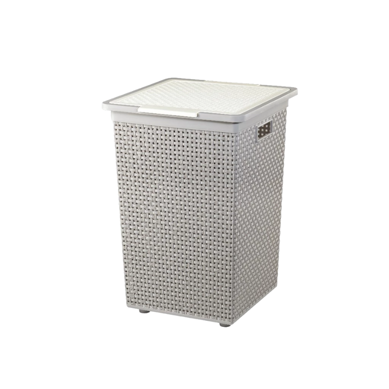 DKW Official HH-1110 ตะกร้าลายสานใส่ผ้า ใส่ของ (มีฝา) Rectangular laundry basket (w/o Lid) เทา-ฝาครีม