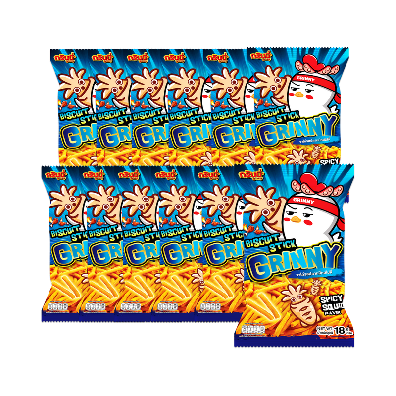 GRINNY BISCUIT STICK SPICY SQUID FLAVOUR 18G. (PACK 12 PCS)