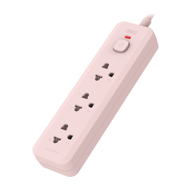 Deli รางปลั๊กไฟ กําลังไฟ 3ช่อง 3เมตร 1สวิตซ์ สีชมพู รุ่น CT481 1ชิ้น