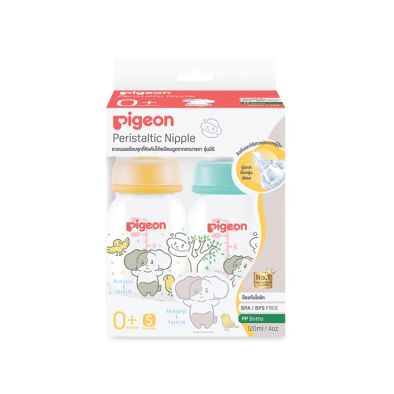 Pigeon พีเจ้น ขวดนมคอมาตรฐาน RPP ลาย HOWAPIPI จุกมินิ 4 Oz + จุกมินิ S