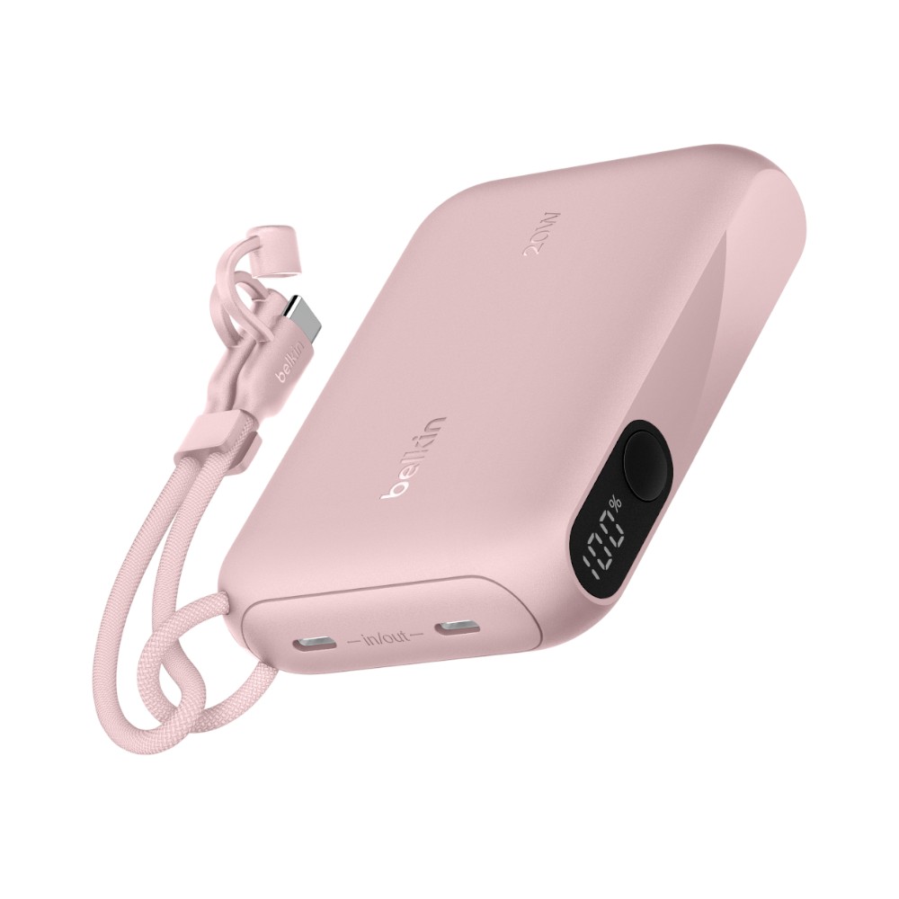 Belkin แบตสํารอง 10,000 mAh พาวเวอร์แบงค์ ชาร์จเร็ว 20W Power Bank รองรับ 3C จอแบบดิจิทัล รุ่น BPB027 (สีชมพู)