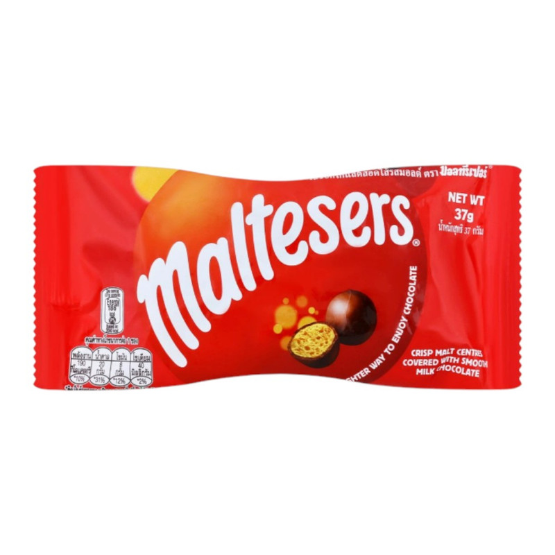 Maltesers Chocolate มอลทีเซอร์ขนมช็อกโกแลตสอดไส้รสมอลท์ แบบซอง 37 กรัม (10156633)