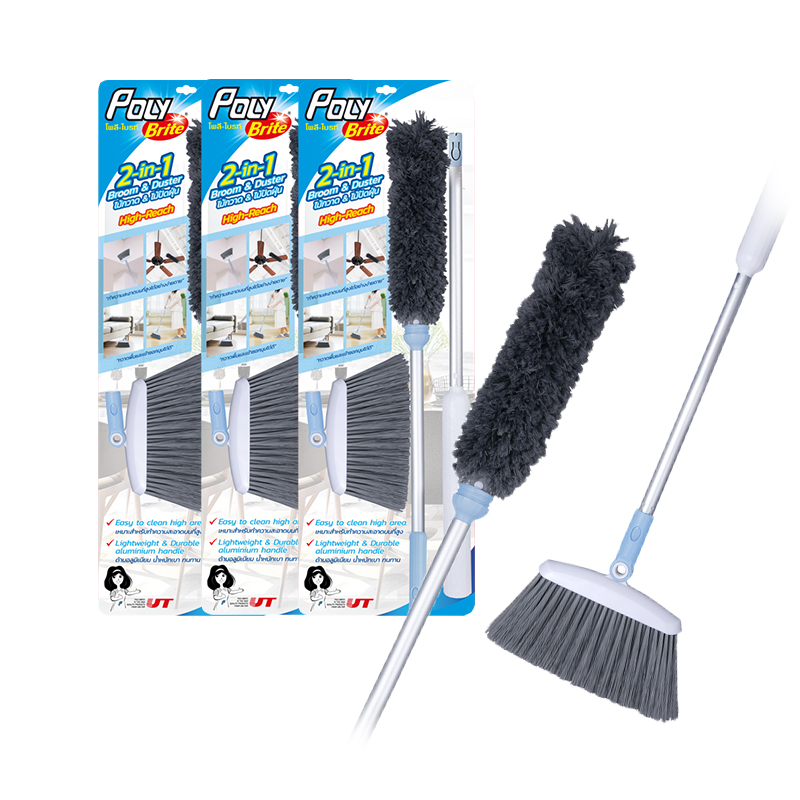 Poly-brite 2 In 1 broom & duster 3 sets