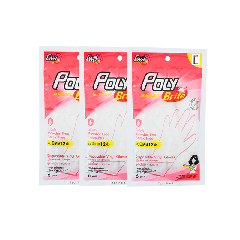 POLY BRITE Vinyl Gloves Size L 6 pcs x 3 bags