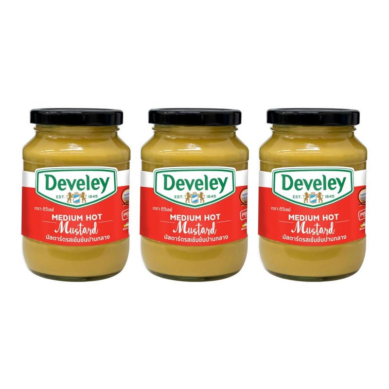 Develey (ดิวีเลย์) Medium Hot Mustard (มัสตาร์ดเผ็ดปานกลาง) ขนาด 350 กรัม แพ็ค 3 ขวด