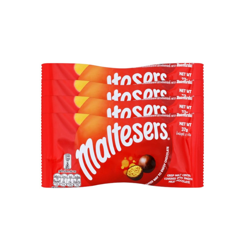 [4 ชิ้น] Maltesers Chocolate มอลทีเซอร์ขนมช็อกโกแลตสอดไส้รสมอลท์ แบบซอง 37 กรัม