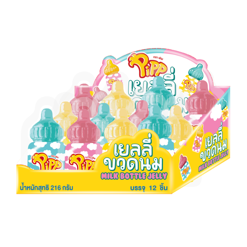 MILK BOTTLE SHAPE GELATIN JELLY STRAWBERRY FLAVOR (PIPP BRAND) 18g x 12 pcs