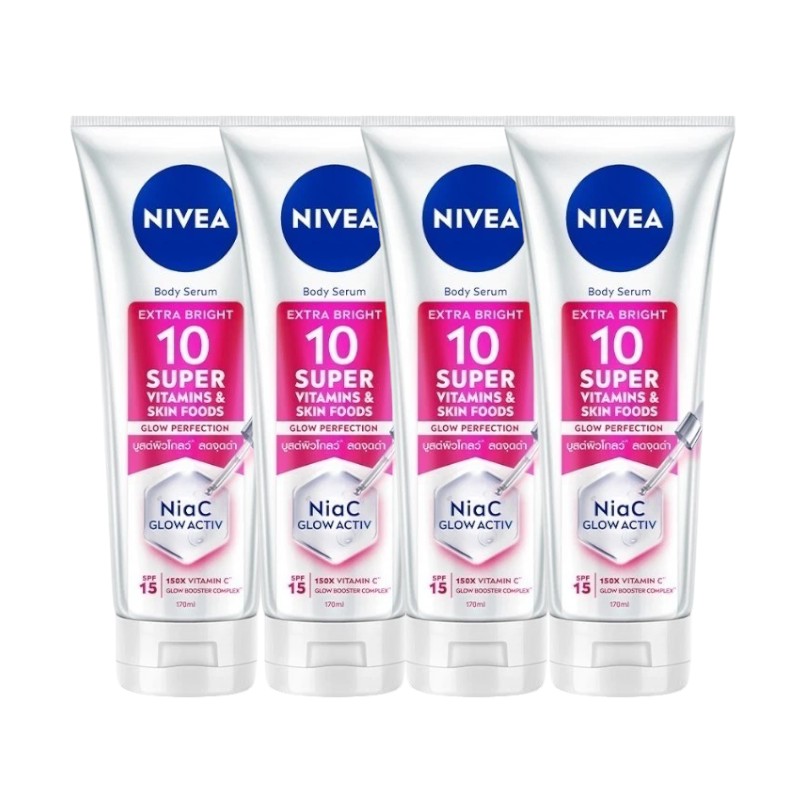 Nivea Body Serum Extra Bright 10 Super Vitamin and Skin Food Glow Perfection 300 ml x 4