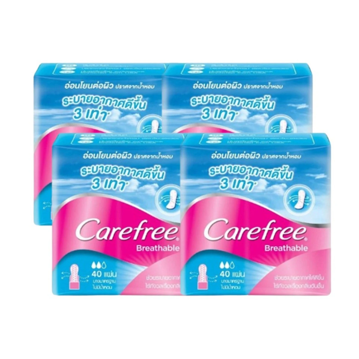 CAREFREE Panty Liner Fragrance-Free Breathable 40 Pcs x 4