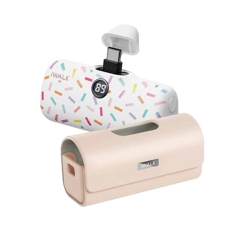 iWALK LinkPod Pro5000PC+LinkPod Bag แบตสํารองไร้สายพร้อมกระเป๋าเคสหัวชาร์จTypeCรองรับiPhone16,15 WhiteCandy-PinkBag