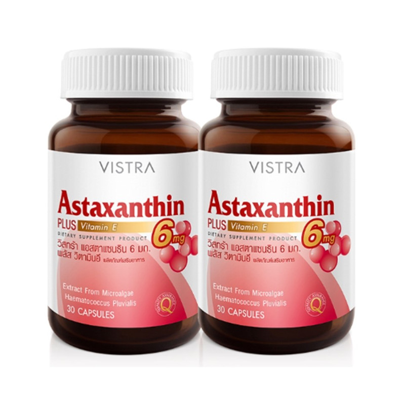 VISTRA Dietary Supplement Astaxanthin 6 mg Plus Vitamin E 30 Capsules x 2