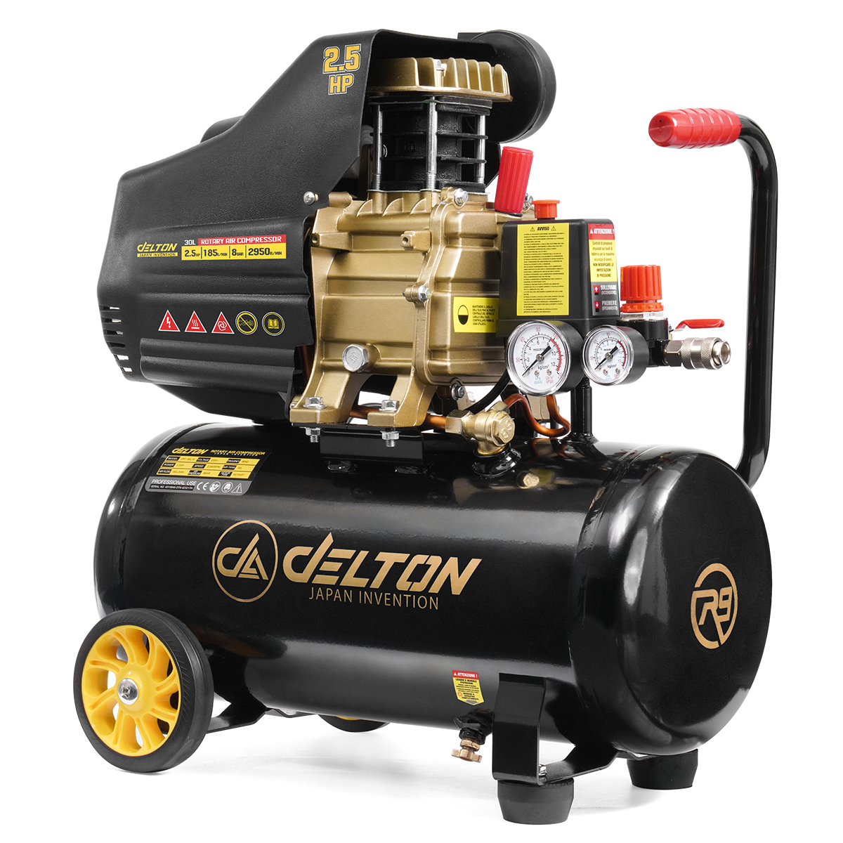 DELTON ปั๊มลมโรตารี่ 30 ลิตร 2.5 แรงม้า Rotary Air Compressor 30L รุ่น DRT-30L-R ทนทานงานหนัก จ่ายลมแรง เติมลมเร็ว