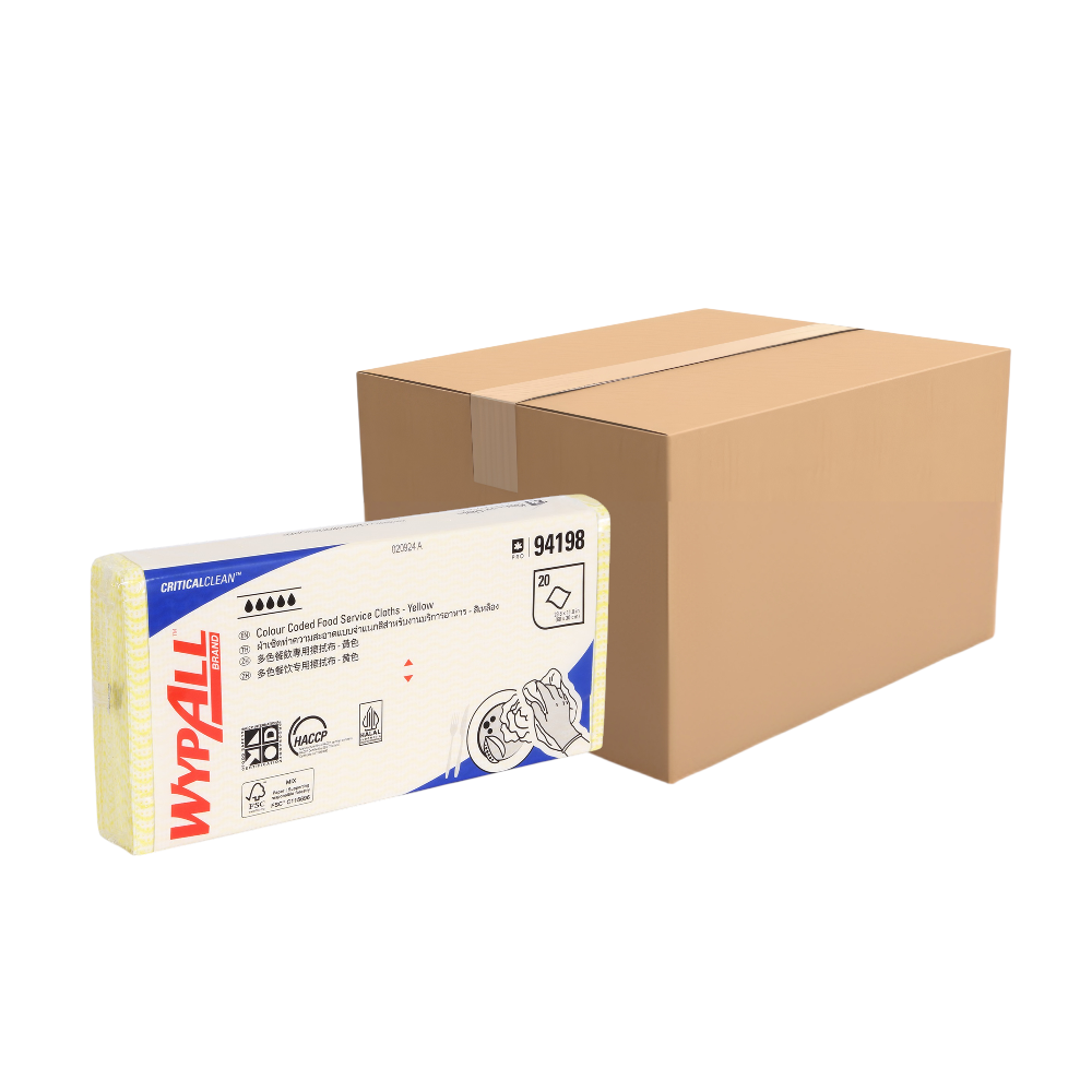 WYPALL Color Coded Critical Clean Foodservice Cloths with Spunlace - Code 94198 -Yellow - 6 x 20 Sheets
