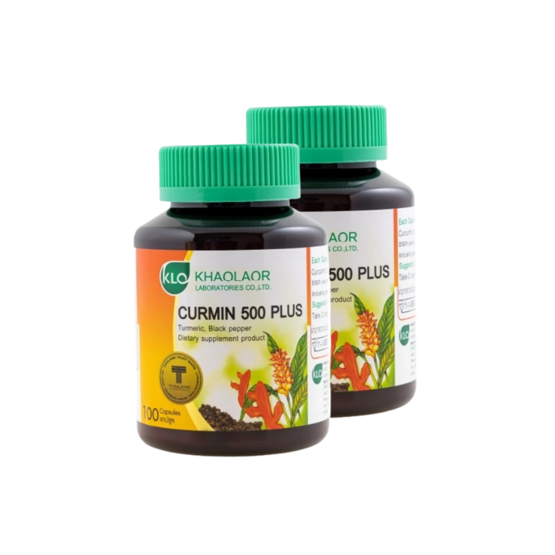 (แพ็ค 2) Khaolaor ขาวละออ เคอร์มิน 500 พลัส ขมิ้นชันผสมพริกไทยดํา 100 แคปซูล/ขวด