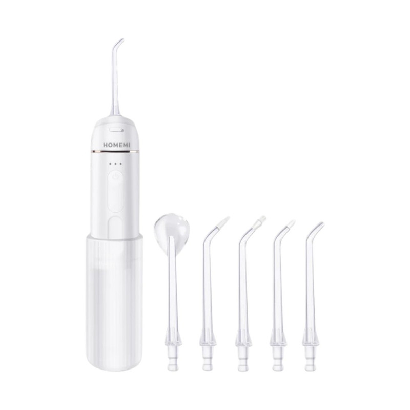 Homemi เครื่องล้างฟัน Water Flosser ปรับแรงน้ําได้ หัวฉีด 5 แบบ (HM0037-P-WH)