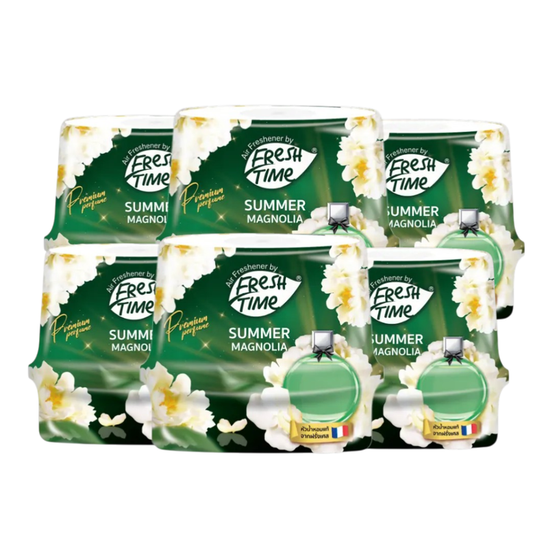 [แพ็ค6ชิ้น]Fresh Time เจลหอมปรับอากาศพรีเมี่ยม หัวน้ําหอมแท้ Magnolia 180g