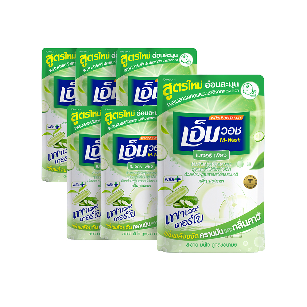 M-WASH Dishwashing Liquid – New Nature Pure Formula, Cucumber Scent, 440ml (6 Packs)