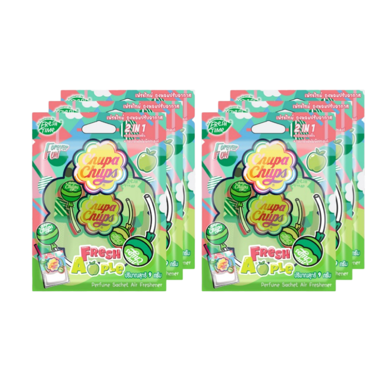 [แพ็ค6ชิ้น] FreshTime X Chupa Chups ถุงหอมปรับอากาศ ถุงหอมรถยนต์ น้ําหอมรถยนต์ ถุงหอมจูปาจุ๊ปส์ ดับกลิ่น กลิ่นApple ขนาด 9 กรัม