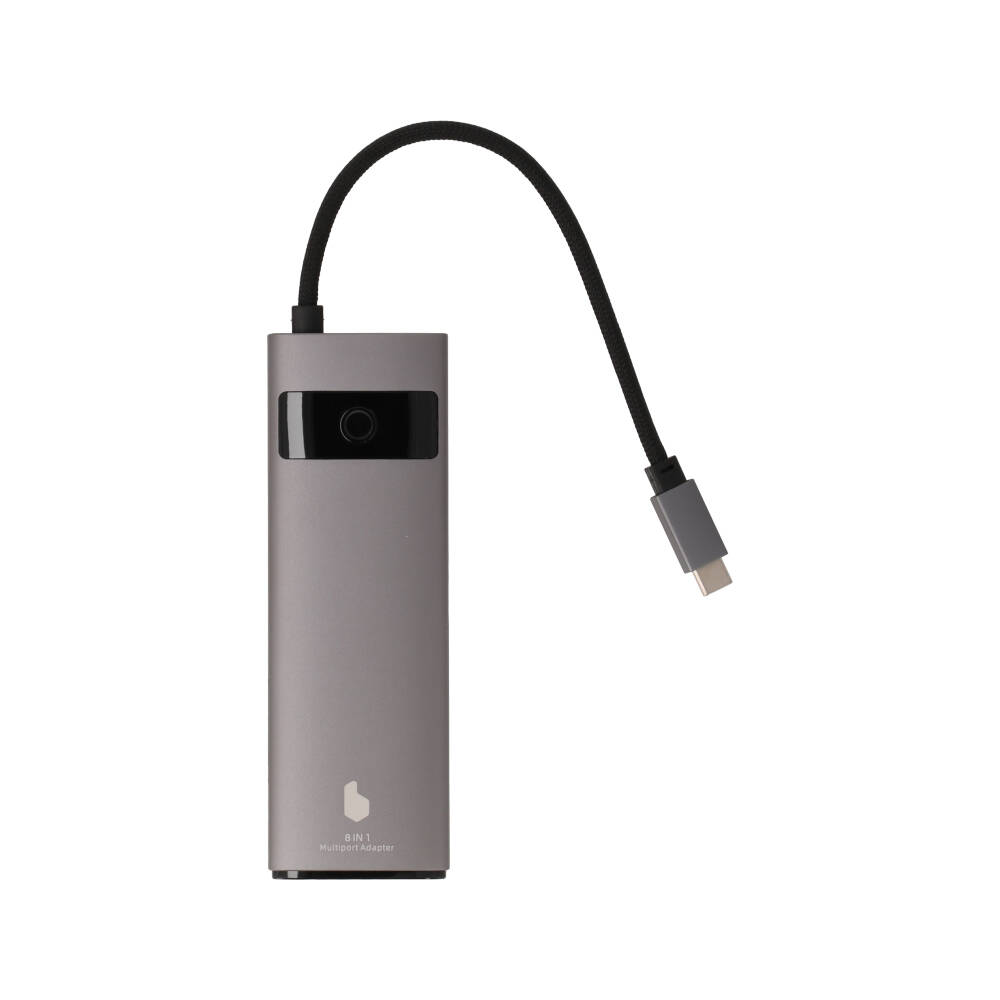 BLUE BOX Port Hub USB Type-C 8-in-1 Multifunction Converter with Screen On/Off button Grey