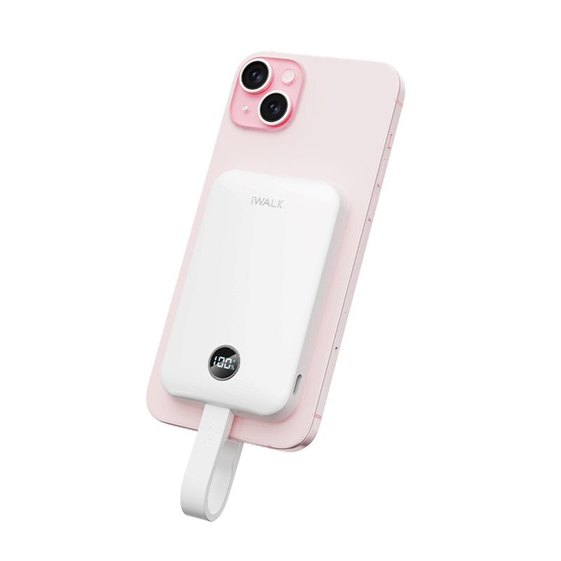 iWALK Power Hybrid แบตสํารองไร้สาย10000mAh 30W FastChargeพร้อมสายชาร์จในตัวรองรับ iPhone16,15,Samsung ขาว