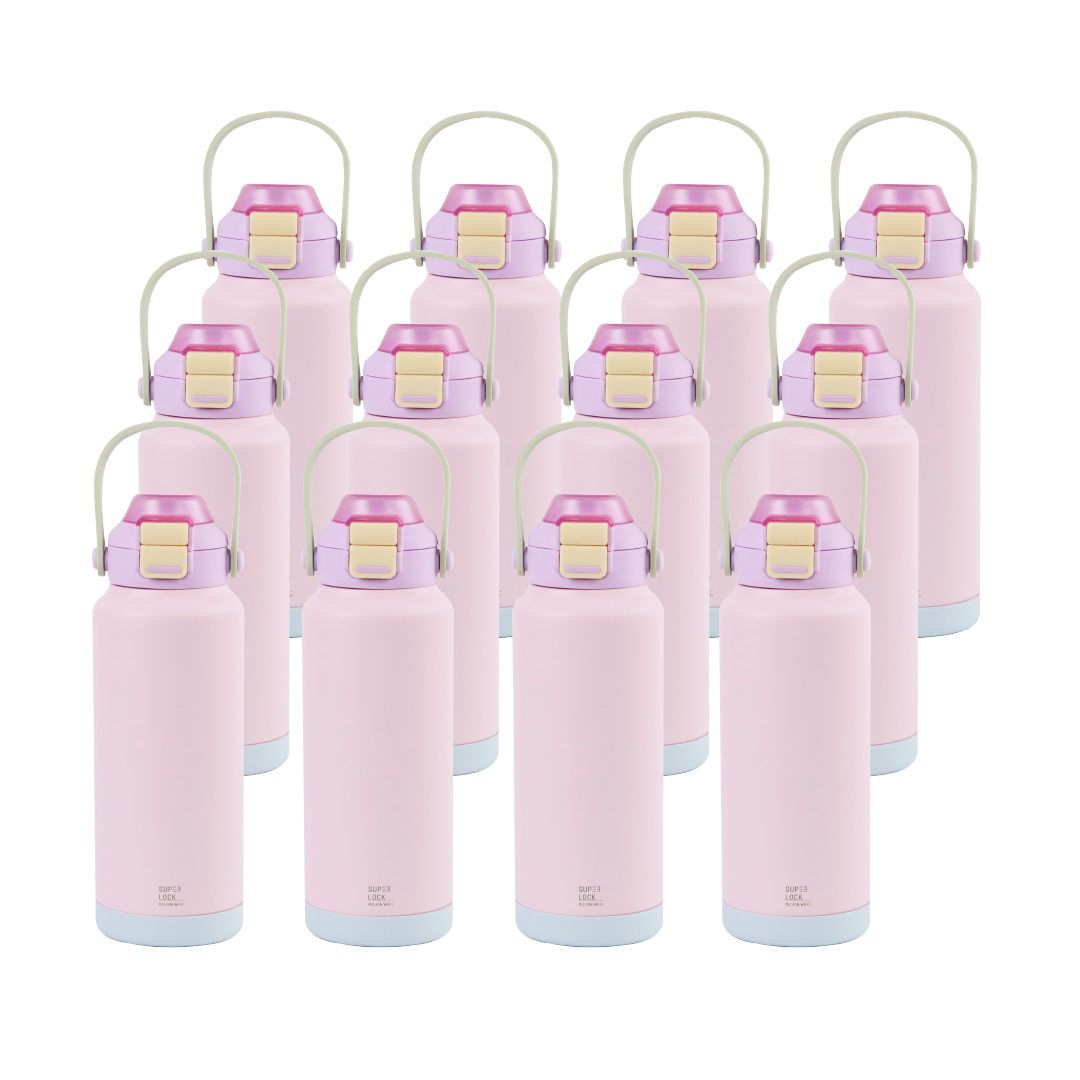 Super Lock Stainless Steel Bottle with Silicone Straw 980ml S181 Purple Pack 12