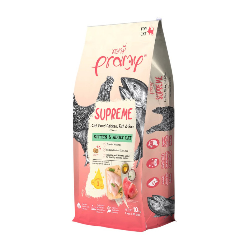 [กระสอบ] Pramy Supreme พรามี่ ซุพรีม อาหารเม็ดแมว / สูตร Kitten & Adult 10 kg