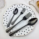 Thumbnail 1 of Twin Fish ชุดช้อนส้อมสแตนเลสสีดำ BLACK ช้อน ส้อม ช้่อนชา และส้อมชา 4ชิ้น / ชุด Twin Fish #87สีดำ