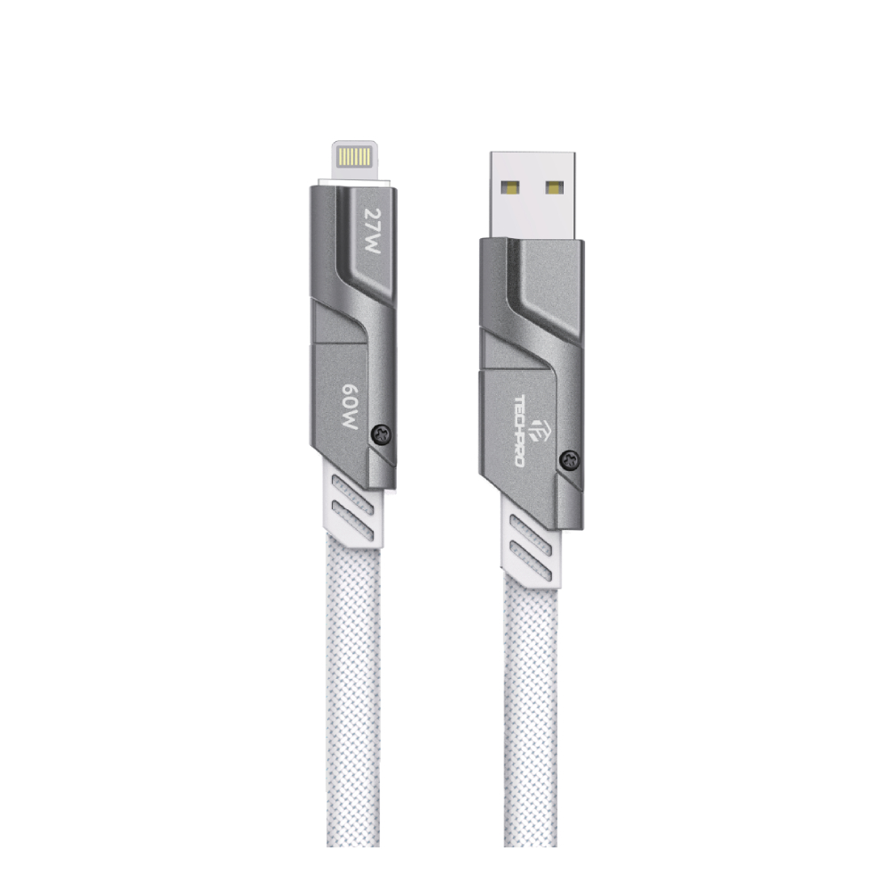 TECHPRO 4-in-1 Multifunctional Fast Charge & Data Sync Cable 1.2M TP-C06 White/Grey