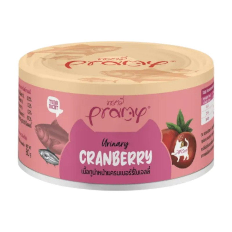 Pramy Canned พรามี่ อาหารกระป๋องสําหรับแมว ขนาด 80g C01-ทูน่าแครนเบอร์รี