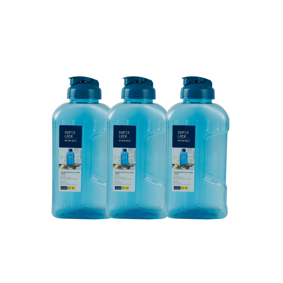 Super Lock Plastic Water Bottle 2.1L 5210 Blue Pack 3