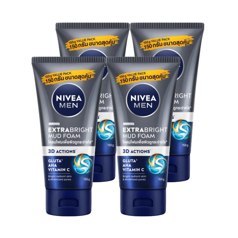 NIVEA MEN Extra Bright Mud Foam 150 g x 4