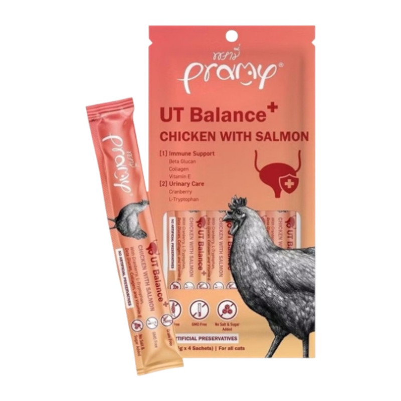 Pramy พรามี่ สมูทตี้ แมวเลีย ผลิตจากเนื้อปลาทูน่าและเนื้อไก่แท้ ขนาด 14g บรรจุแพค 4 แท่ง SM6-ไก่&แซลมอน