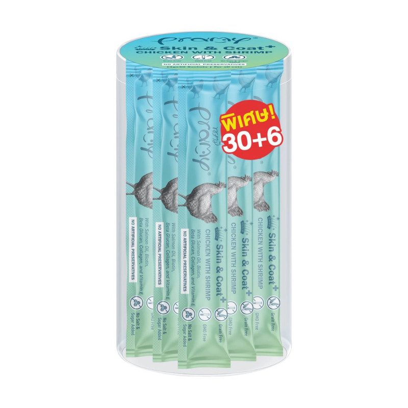 [กระปุก 36 แท่ง] Pramy พรามี่ สมูทตี้ แมวเลีย ผลิตจากเนื้อปลาทูน่าและเนื้อไก่แท้ ขนาด 14g กป SM4-ไก่&กุ้ง