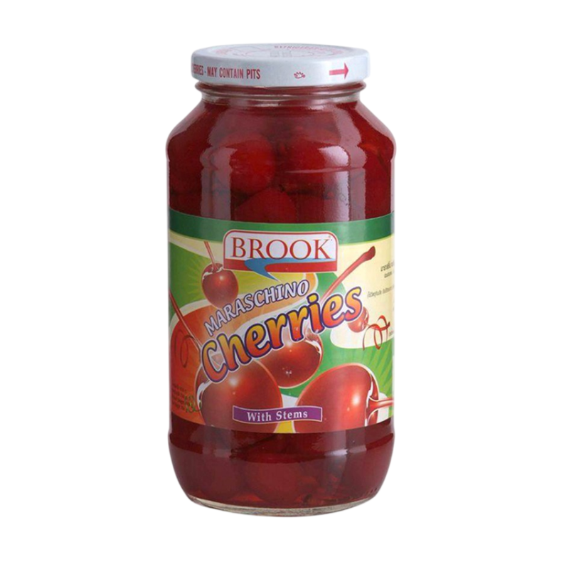 บรูค มาราสชิโนเชอร์รี่มีก้านสีแดง 794 กรัม Maraschino Cherries with Stems 794 g.