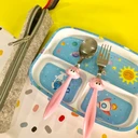 Thumbnail 2 of Twin Fish ชุดช้อนส้อมเด็ก ช้อนส้อมสำหรับเด็ก พร้อมซองผ้าสีเทาแบบพกพา Twin Fish KID-1