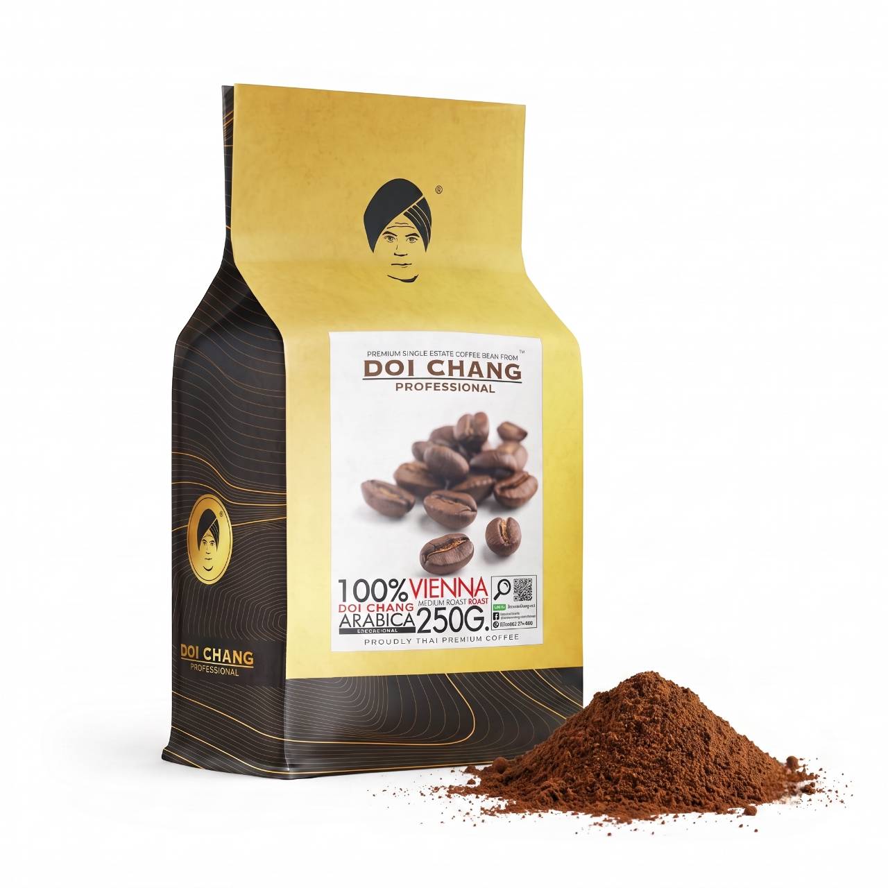 [ขายส่ง ยกลัง] กาแฟคั่ว Vienna คั่วกลาง 21 ถุง, ชนิด บดละเอียด Fine Ground Type ( รวม 21 ถุง x 250g.) Doi Chang Professional สำหรับ เครื่องชงกาแฟ ดริป Moka pot 25020 (427481618366185)
