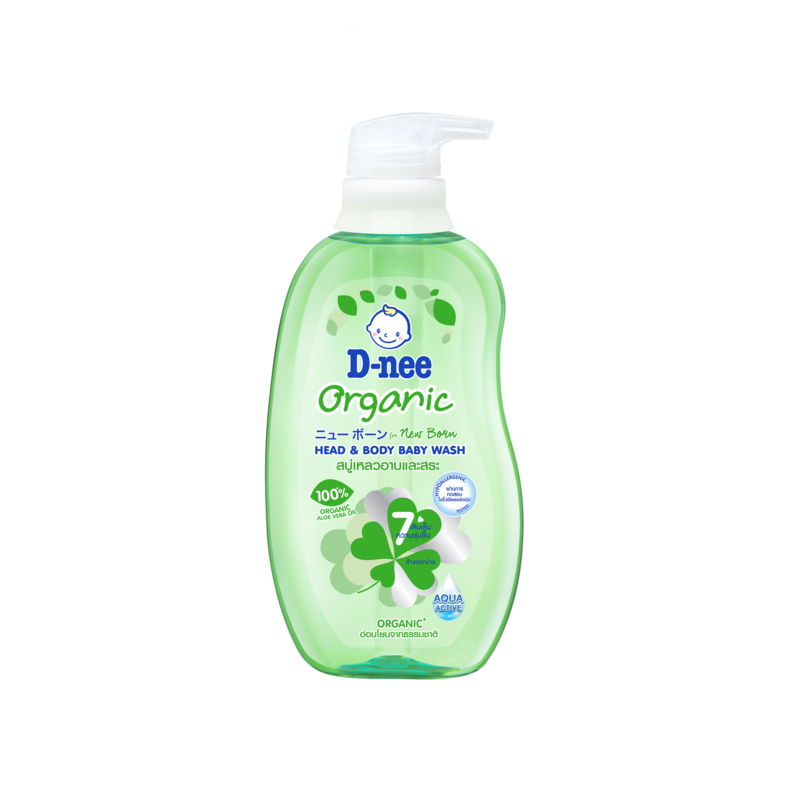 D-Nee Organic For New Born Head And Body Baby Wash 380 ml.  Green