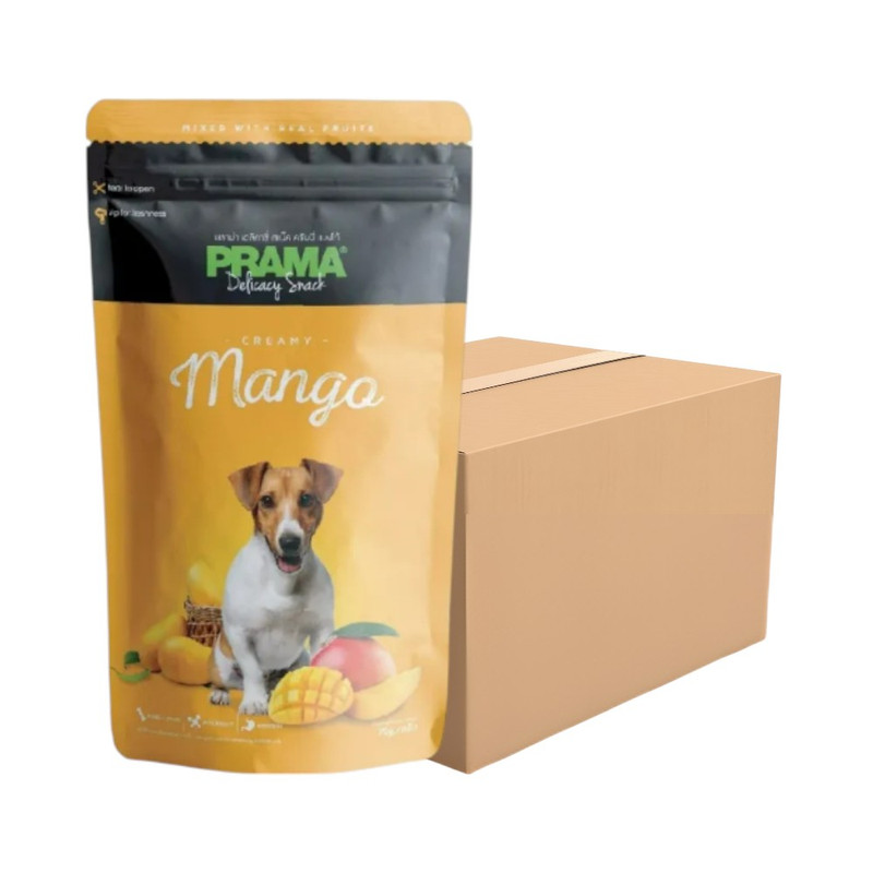 [12 ซอง] PRAMA Delicacy Snack  พราม่า เดลิคาซี่ สแน็ค รสผลไม้ ขนมสําหรับสุนัข มะม่วง ขนาด 70 กรัม
